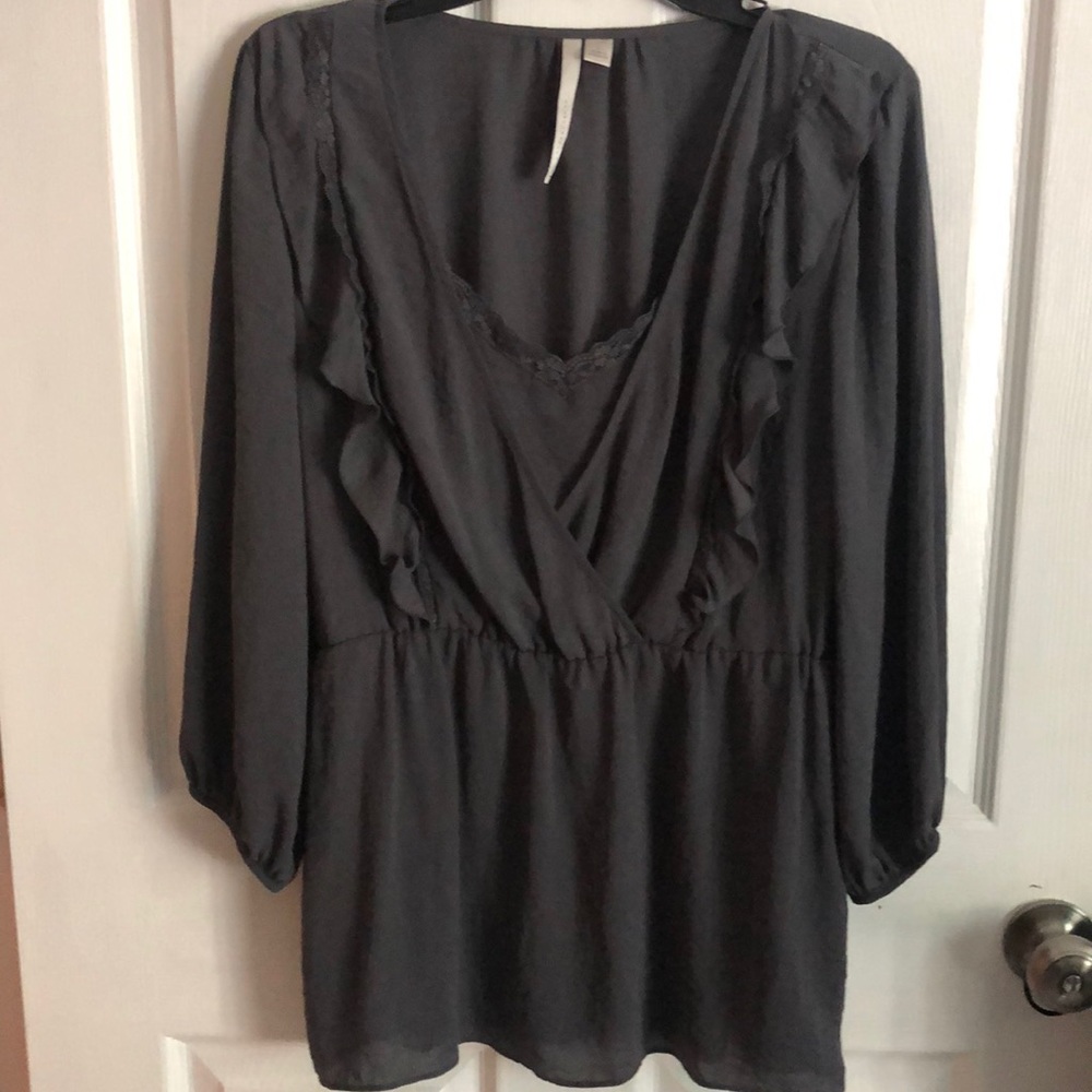 LC Lauren Conrad Grey Lace Layered Blouse